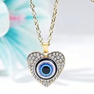 Gold Evil Eye Heart Pendant Necklace